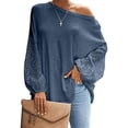 thumbnail image 1 of Camiseta ahuecada manga larga cuello oblicuo color puro tops de un hombro para mujer, 1 of 6