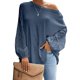 thumbnail image 1 of Camiseta Ahueca Hacia Fuera Manga Larga Cuello oblicuo Color Puro Tops de Un Hombro para Mujer Denim Azul XL, 1 of 6