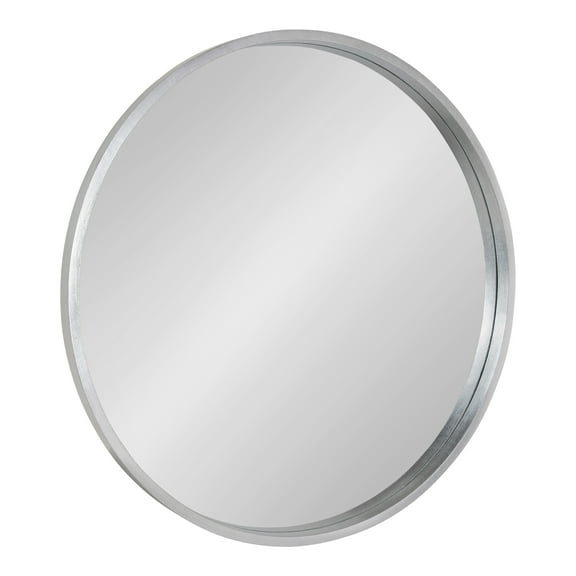 Kate and Laurel Travis Round Wood Wall Mirror, 31.5" Diameter, Silver, Chic Glam Wall Décor Accent
