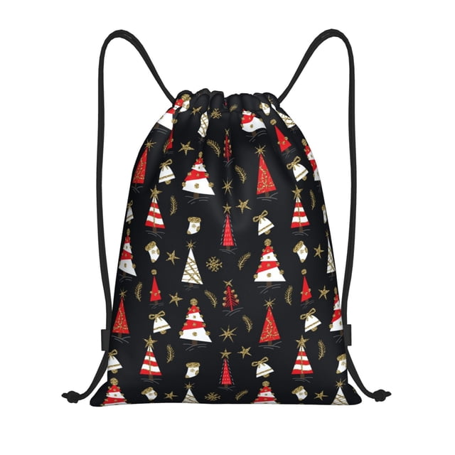 Xecao Christmas Tree and Gold Socks Pattern Sports Drawstring Backpack - String Swim Gym Bag with Wet Proof Pocket for Women&Men-Medium