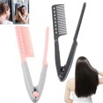 thumbnail image 1 of Paquete de 2 peines alisadores de cabello en forma de V, antiencrespamiento, cepillos de peinado profesionales con mango ergonómico, color negro y blanco., 1 of 5