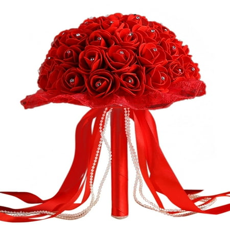 Agiferg Crystal Lace Roses Bridesmaid Wedding Bouquet Bridal Artificial ...