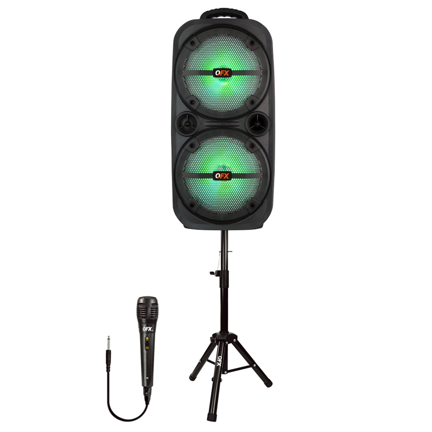 QFX Portable Bluetooth True Wireless Speaker with LEDs, Microphone, and Stand, Black, PBX-8008SM, 2 Count, PBX-8008