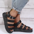 thumbnail image 5 of Zapatos de mujer, sandalias planas de estilo deportivo, hebilla de cinturón para mujer, suela gruesa, sandalias romanas planas de fondo suave para mujer # dyh506Black42, 5 of 5