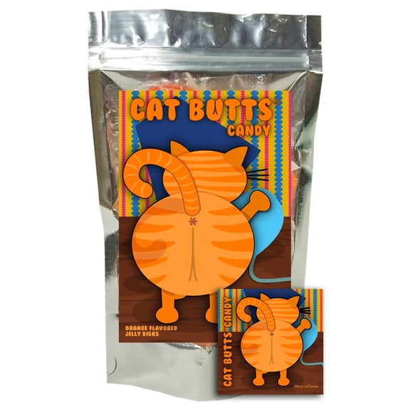 Cat Butts Orange Flavored Fruit Jellies Funny Halloween Fat Free, Gluten Free Candy Gag Gift for Teens, Girls, Boys and Kids