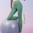 thumbnail image 4 of MIUOWANP Women's High Waist Yoga Pants Solid Color Seamless Design Closing the Waist and Lifting the Buttocks Fitness Training Tight Trousers Size S(4)Green, 4 of 5