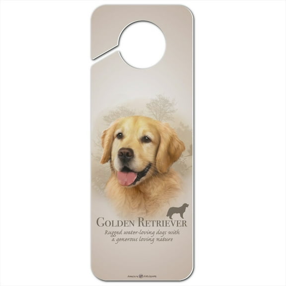 Golden Retriever Dog Breed Plastic Door Knob Hanger Sign