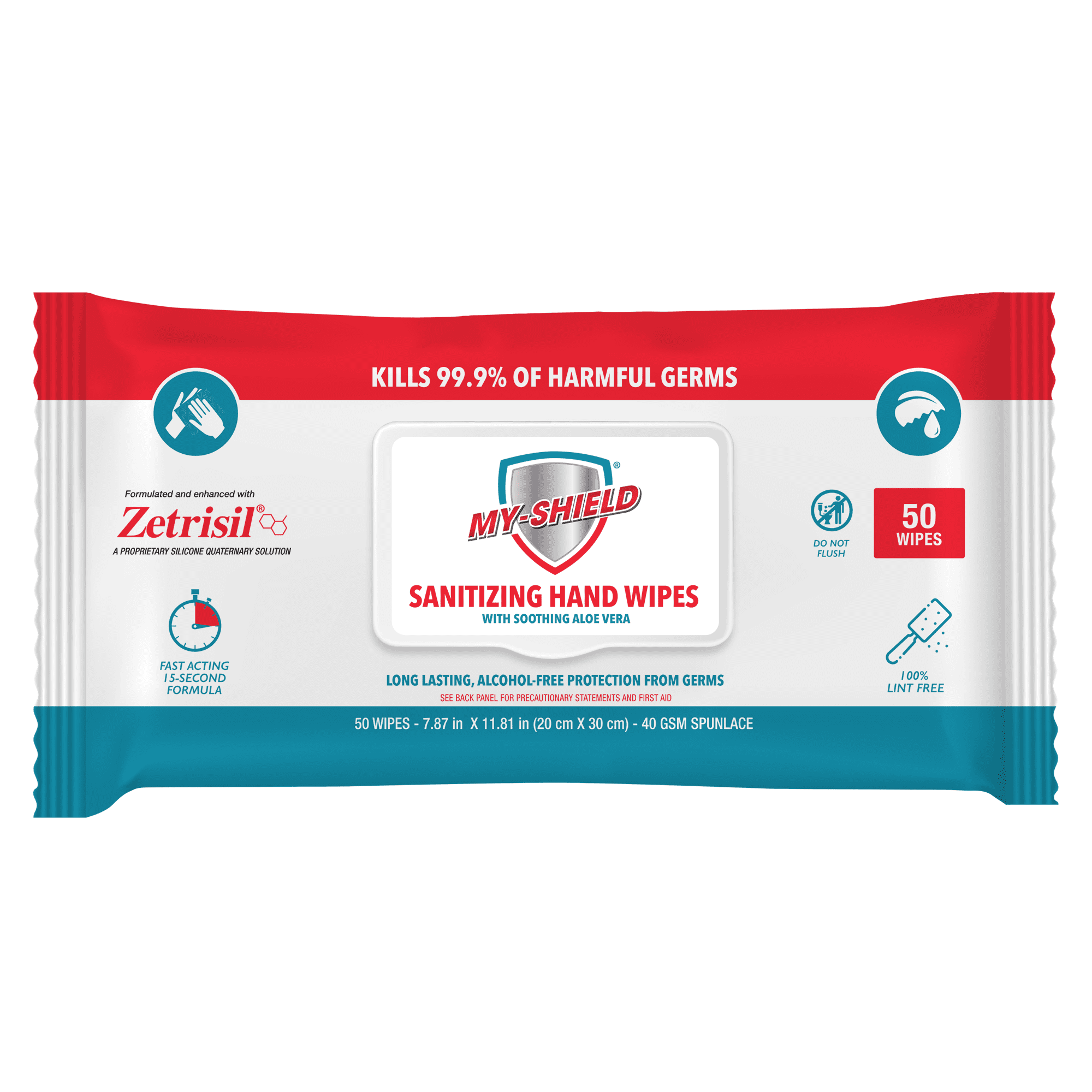 My-shield Sanitizing Hand Wipes w/Zetrisil - Alcohol FREE, 50ct (Case of 12) FDA Registered