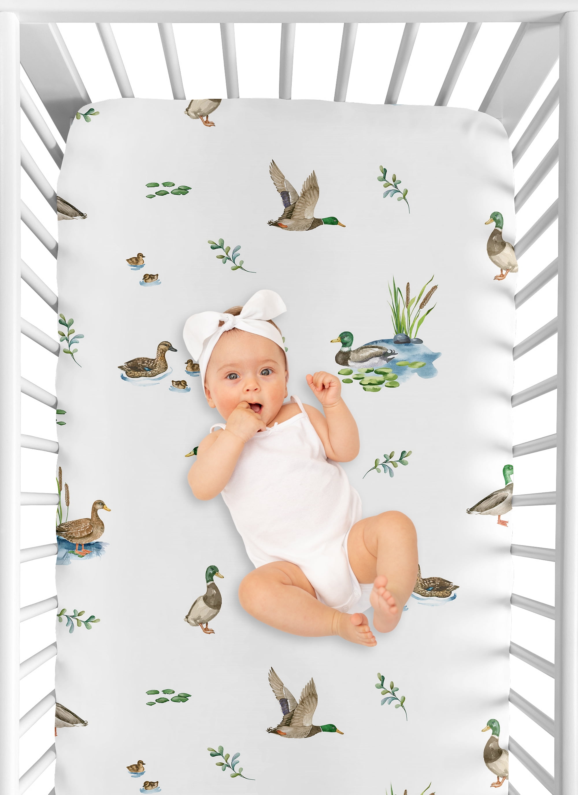 Sweet Jojo Designs Watercolor Mallard Ducks Boy, Girl, Unisex/Gender Neutral Fitted Crib Sheet