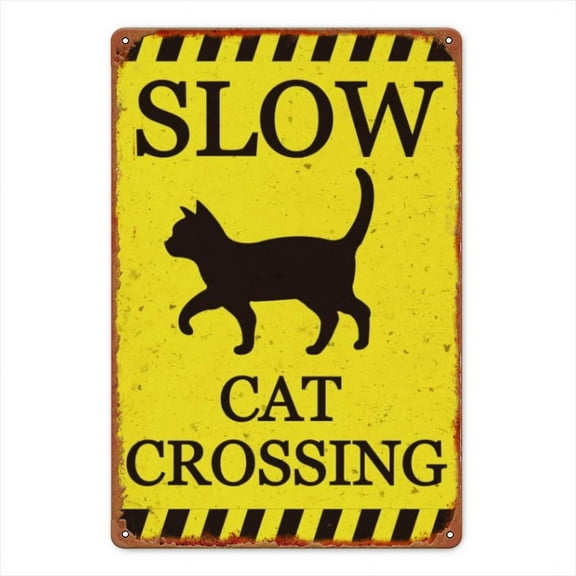 Slow Cat Crossing Metal Sign Vintage Wall Decor Perfect Room Decor, for Bar Cafe Club House Yard Home 8x12 Inches