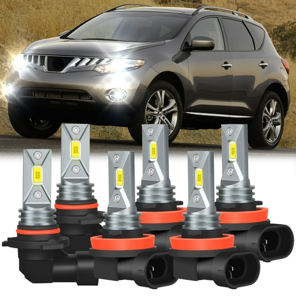 For 2009-2014 Nissan Murano LED Headlight Bulbs 9005 H11 High/Low Beam H11 H8 Fog Light White 6pcs