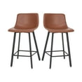 thumbnail image 2 of Merrick Lane Set of 2 Modern Cognac Faux Leather Upholstered Counter Stools with Contoured, Low Back Bucket Seats and Iron Frames, 2 of 12