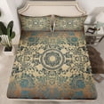thumbnail image 2 of jejeloiu Brown Deeoblue Full Size Sheets,Retro Victorian Print Bed Sheets,Rustic Baroque Damask Sheet Sets For Girls Teens,Luxury Bedroom Decor,4pcs, 2 of 7