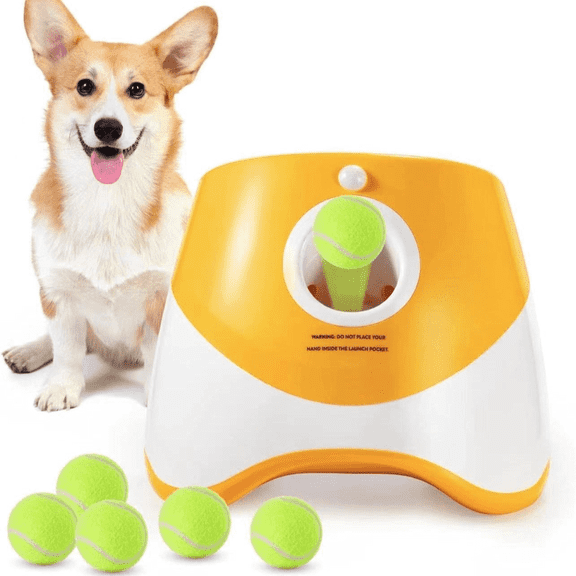 Automatic Dog Ball Launcher with 3 Distance Settings, Includes 3 Mini Tennis Balls(2lnches), Interactive Indoor Outdoor Dog Toy, ultiple Color Options (orange, Green,Blue, LimeGreen)