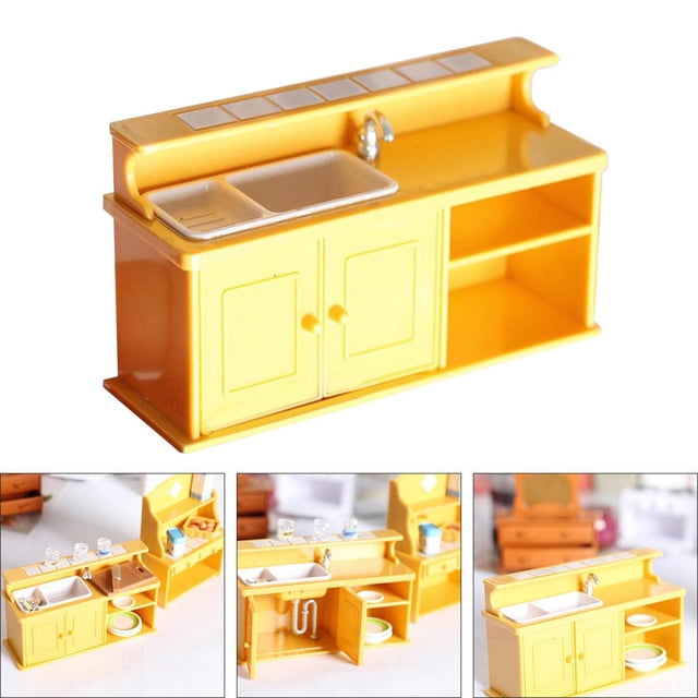 Moderno Miniatura de Plástico COCINA de COCINA de COCINA / MUEBLES de ALMACENAMIENTO de ALMACENAMIENTO 1:12 Muñeca Decoración de O OB11 Muñeca Contador del gabinete