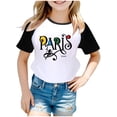 thumbnail image 1 of Toddler Girls Summer Tops Tees Casual Color Block Games Printed Raglan Short Sleeved T Shirt Daily Spring Shirts For Kid 3-4 T, 1 of 4