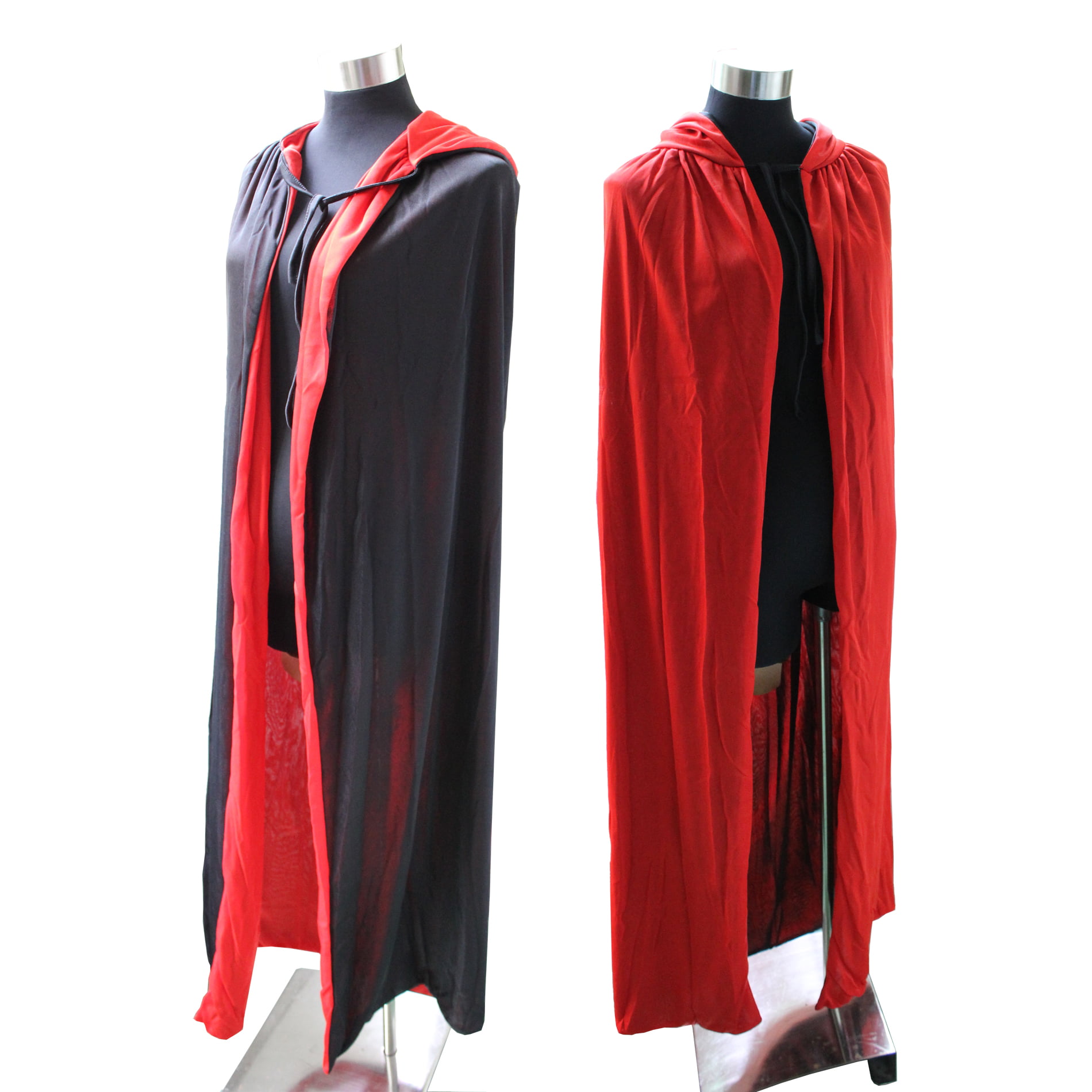 Black Cape Long Hood Velvet Ladies Mens Halloween Fancy Dress Vampire Dracula 