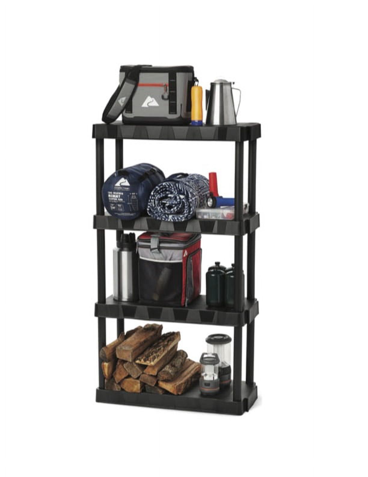 HYPER TOUGH BLACK PLASTIC 4-TIER SHELVING UNIT, 280 LB CAPACITY, 56.2X30X13.8 INCHES
