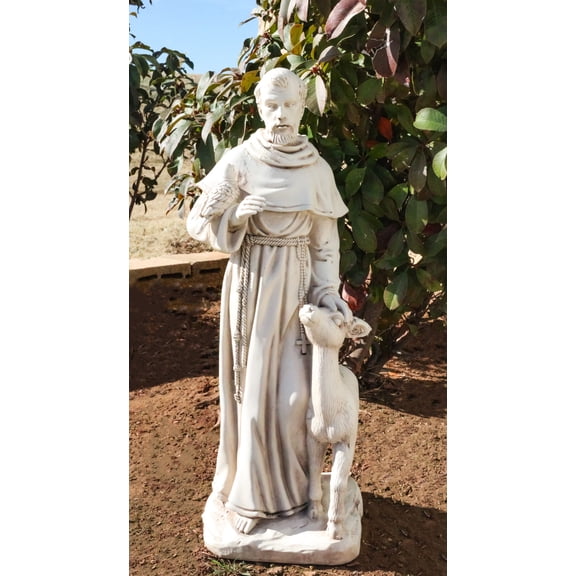 Catholic Church Saint Francis With Deer And Bird Large Outdoor Statue 24" Tall