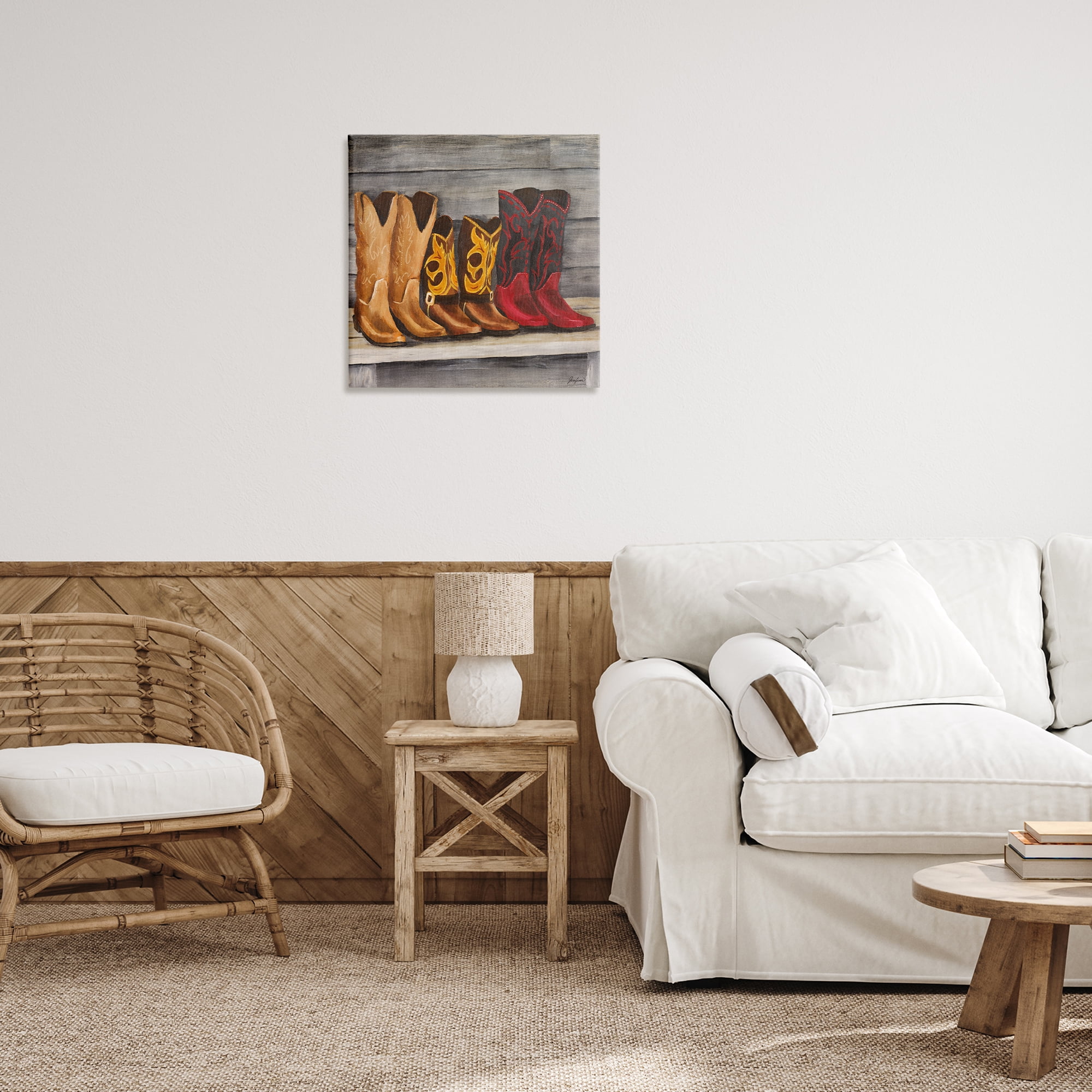Stupell Industries Lined Up Cowboy Boots Entertainment Painting Wrapped Canvas Art Print Wall Art, 24 x 24