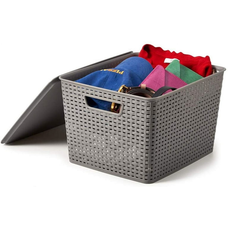 Large PP Woven Plastic Storage Basket with Lid, Storage Box