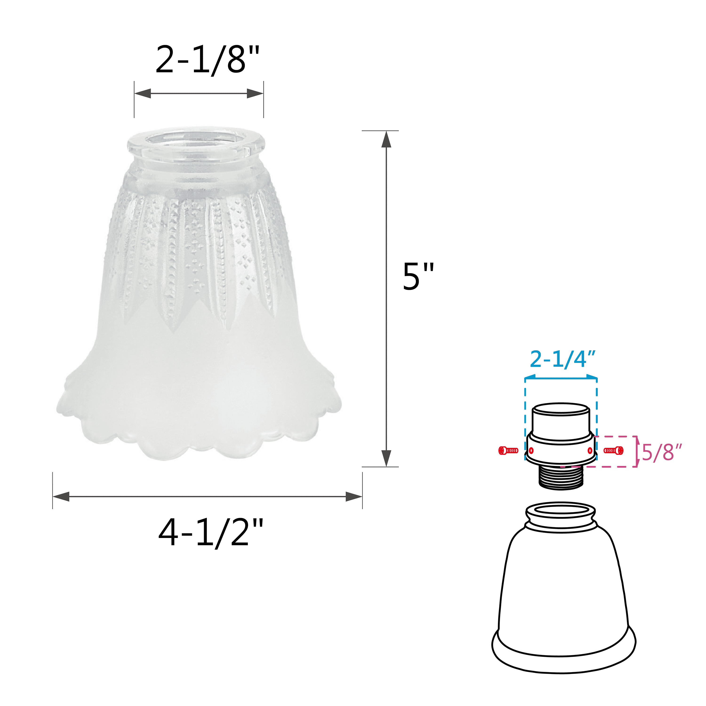 4-Pack Alabaster Glass Lamp Shades - 2-1/8" Fitter (4-5/8" H X 4-1/8" W) - Classic Bell Shape