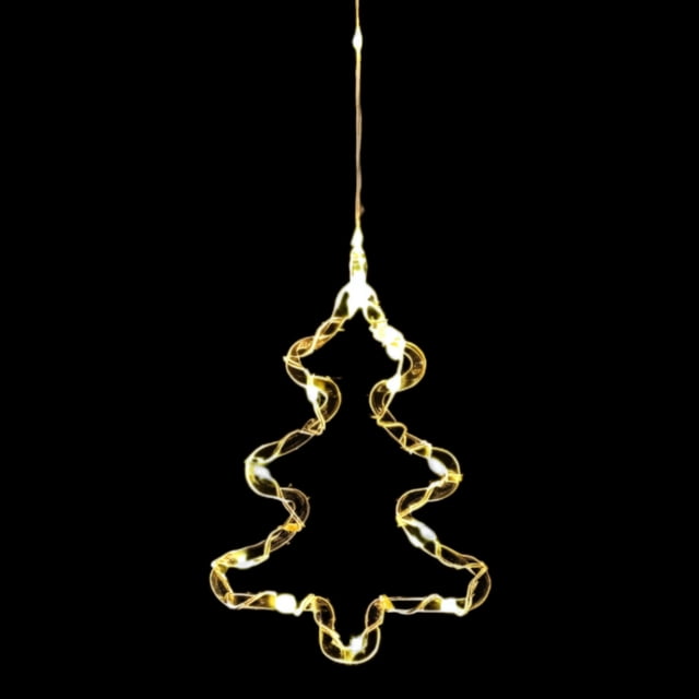 Christmas Tree Window Light, LED Warm White Window Light Decor for Christmas, Battery-Operated PVC Light with Suction Cup & Hanging Hook for Indoor Outdoor Xmas Decor, Festive Window Display