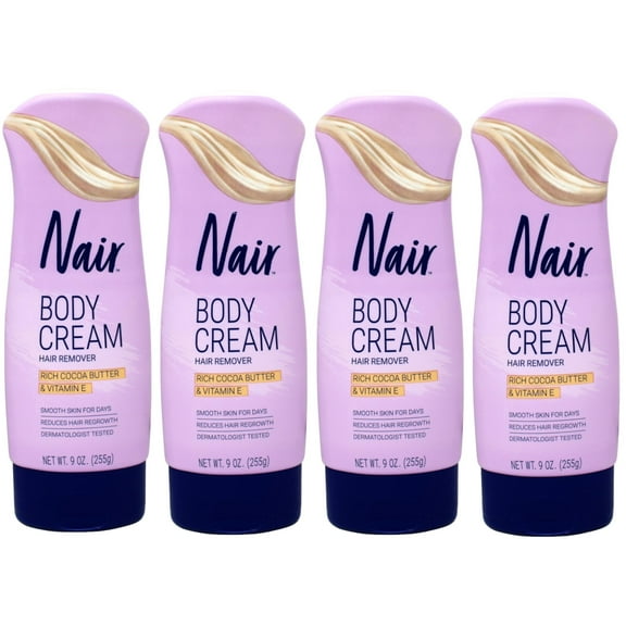pack of 4 New Nair Hair Remover Lotion, Cocoa Butter, 9 oz (packaging may vary)