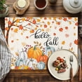 thumbnail image 4 of Hello Fall Placemats Set of 4 Thanksgiving Orange White Pumpkin Heat Insulated Linen Place Mats, Washable Stain-Proof Table Mats for Dining Tables Holiday Decor 13x19inch, 4 of 9