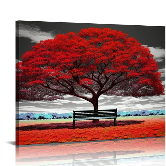 JRXY Large Wall Art wall art for living room Large Framed Canvas wall art Print Red Tree Decor Modern Artwork for Living Room Bedroom Home Decoration(With Soild wood dark framed wall decor) 20x16in