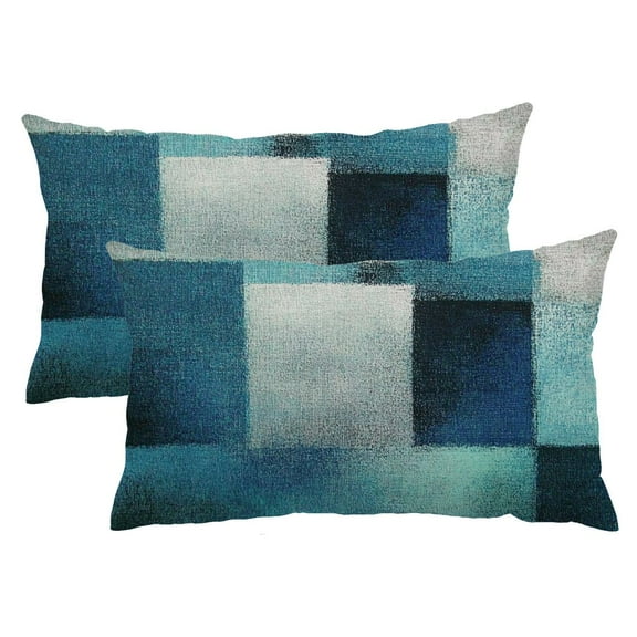 Qinduosi 12 x 20 Set of 2 Teal Throw Pillow Covers Modern Abstract Painting Turquoise White and Gray Decorative Pillow Cases Home Decor 12x20inch