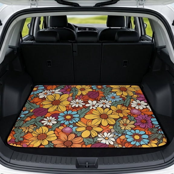 DISNIMO Trunk Liner for SUV Floral Print Heavy Duty Car Cargo Mat Machine Washable Dog Cargo Cover Suitable for All Season