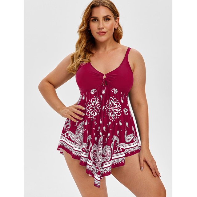 Traje de Tankini de Pañuelo con Estampado de Paisley Rosegal Camisetas sin mangas de talla grande