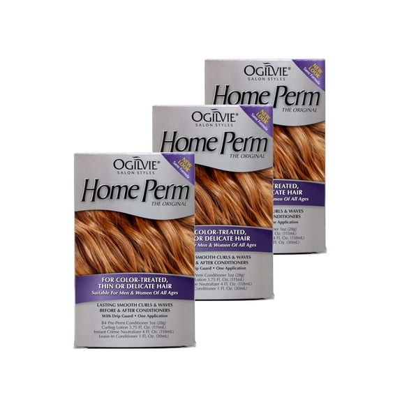 Ogilvie Home Perm for Color-Treated, Thin or Delicate Hair, 1 Application - 3 Pack