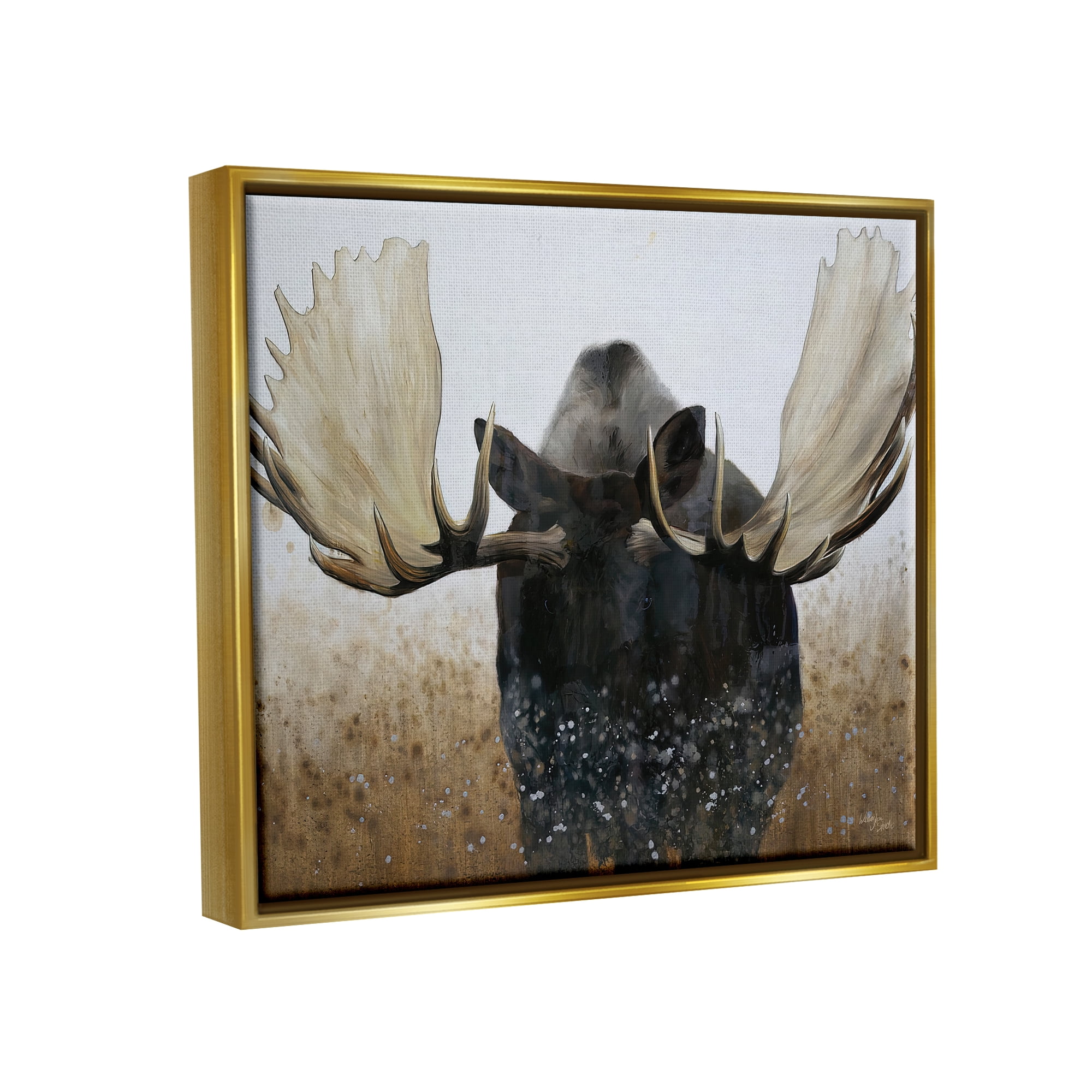 Stupell Industries Moose Portrait Modern Splash Animals & Insects Painting Gold Floater Framed Art Print Wall Art, 21 x 17