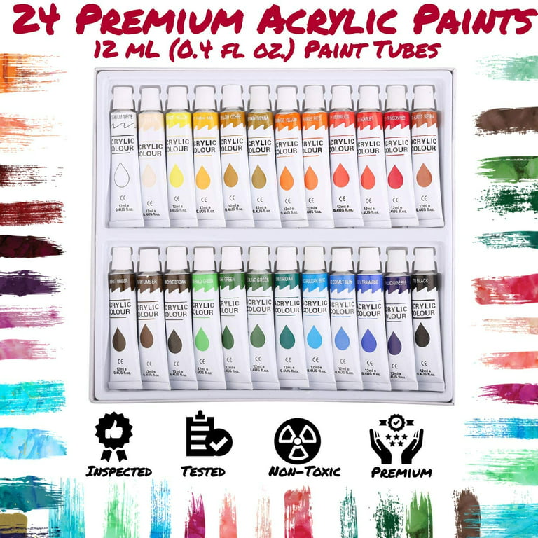 48pc Deluxe Painting Kits for Adults - Includes Adjustable Wood Easels, 10  Brushes Set, 24 Acrylic Paints, Wooden and Plastic Palettes, 2 Painting  Knives, 3 Sponges, Canvases, Color Mixing Wheel 