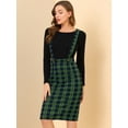 thumbnail image 3 of INSPIRE CHIC Falda midi con tirantes de lápiz de cintura alta vintage brillante a cuadros para mujer azul verde M, 3 of 6