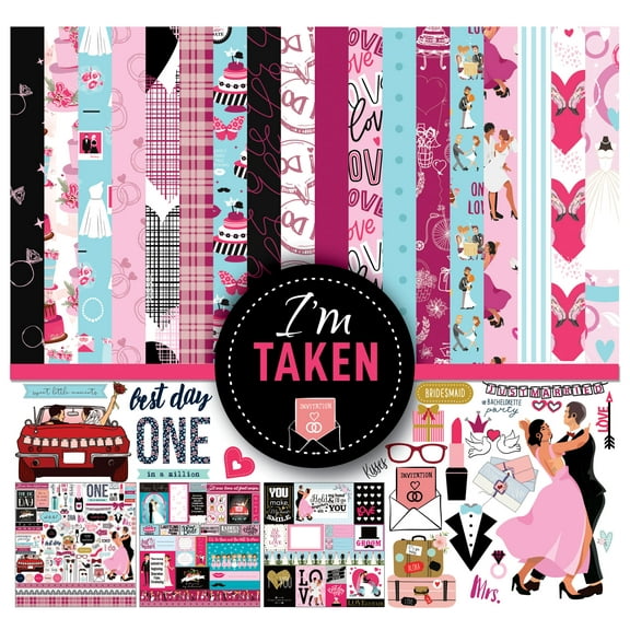 Inkdotpot Wedding Theme Collection Double-Sided Scrapbook Paper Kit Cardstock 12"x12" Card Making Paper Pack With Sticker Sheet - 16 Pages - Pink & Blue