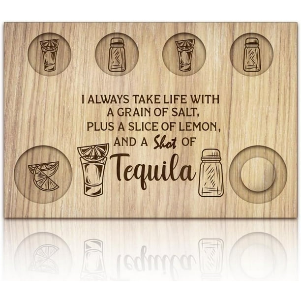 Bandeja para servir vasos de chupito de tequila, bandeja de madera para vuelo, soporte para vasos con borde de sal de limón, tabla para vasos de chupito