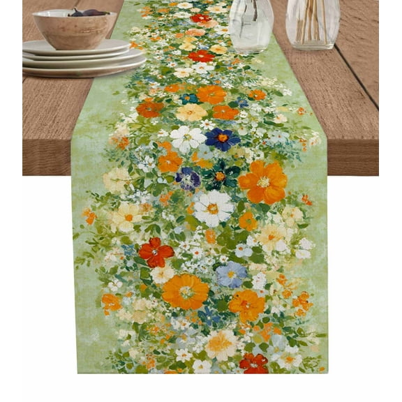 Hokiten Table Runners 48 Inches Long Dress Scarves, Summer Wildflowers Farmhouse Kitchen/Dining Table Runner, Short Coffee Tablerunners, Pastoral Oil Painted Retro Art 13x48 Inch