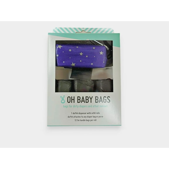 Oh Baby Bags Diaper Bag Clip-On Dispenser Gift Box with Disposable Bags, Purple Star