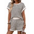 thumbnail image 2 of Women'S Summer 2 Piece Sets Striped Short Sleeve T Shirts and Shorts Loungewear Matching Set Color M, 2 of 9