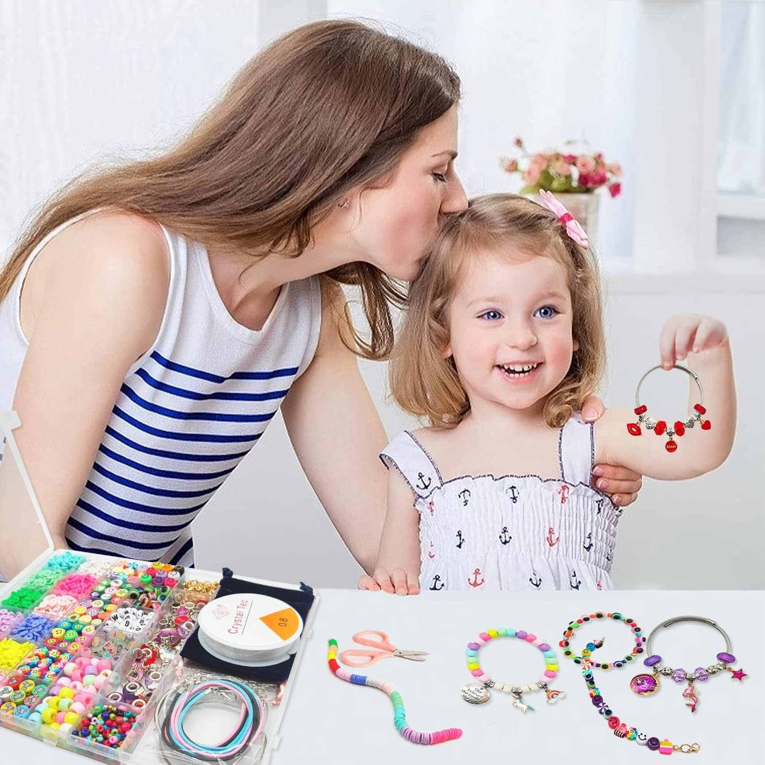 1080Pcs Toy Bracelet Making Set Multicolor Pendant Jewelry Making Set Supplies Easter Basket Gifts Unicorn/Mermaid Crafts Birthday Gifts