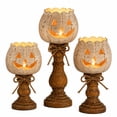 thumbnail image 4 of Set of 3 Rustic Pumpkin Candle Holder, Wooden White Pedestal Pumpkin Light Holder, Tabletop Decor for Halloween & Thanksgiving Home Mantel Display, 4 of 5