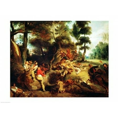 The Wild Boar Hunt Stretched Canvas - Eugene Delacroix (36 x 24)