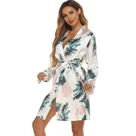 

BRAND CLEARANCE!Women s Long Sleeve Bathrobe Soft Sleepwear Ladies wear Kimono Robe Above Knee Robes Floral Print Sleepdres Nightgown
