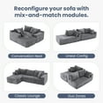 thumbnail image 6 of Indoor Modular Sectional Sofa with Reconfigurable Modules, Corduroy Upholstery, Vacuum Design, No-Assembly Design, Left Facing Chaise, Gray, 6 of 9