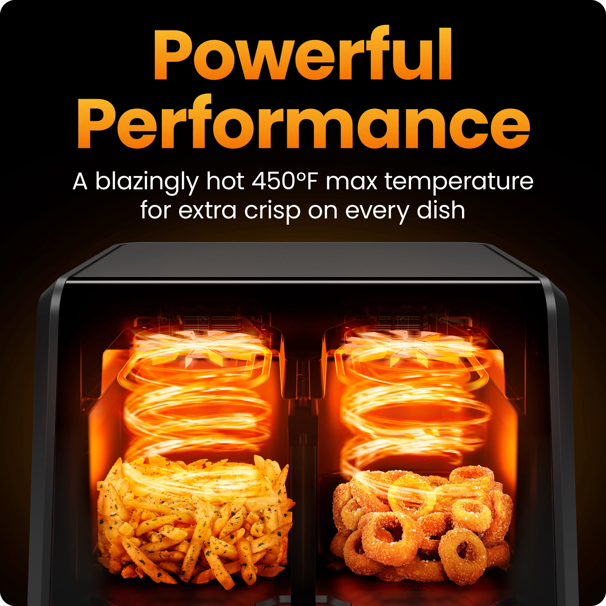 Chefman 9-Quart TurboFry Dual Basket Air Fryer with 4 Cooking Functions, 450°F Max Temp - Black