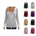 thumbnail image 1 of Hauts Scintillants pour Femmes Printemps 2026 Mode Y2K Manches Longues Col en V Velours Ample Patchwork T-Shirts Tenue Rave, 1 of 8