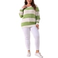 thumbnail image 2 of Unique Bargains Chandails Grande Taille pour Femmes Manches Longues Col Rond Léger Tricoté Creux Chandail Vert Blanc 2X, 2 of 6